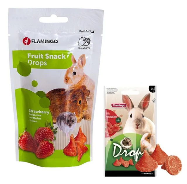 Лакомство Flamingo Drops Strawberry для грызунов, дропсы с клубникой, 75 г