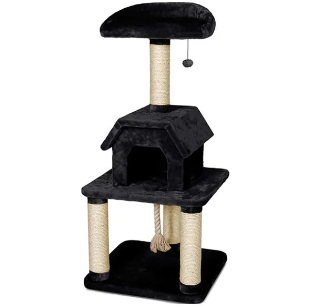 Кігтеточка Flamingo Scratch Tree з будиночком для котів, чорна, 56х56×128 см