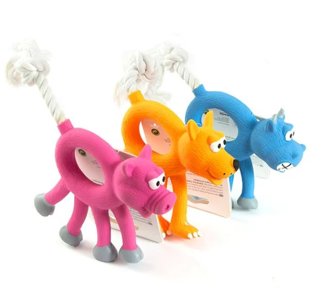 Игрушка Flamingo Animal With Rope для собак, зверек с веревкой, латекс, 12 см