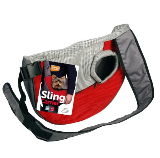 Переноска Flamingo Sling Carrier для собак, серо-красная, 50×14×33 см
