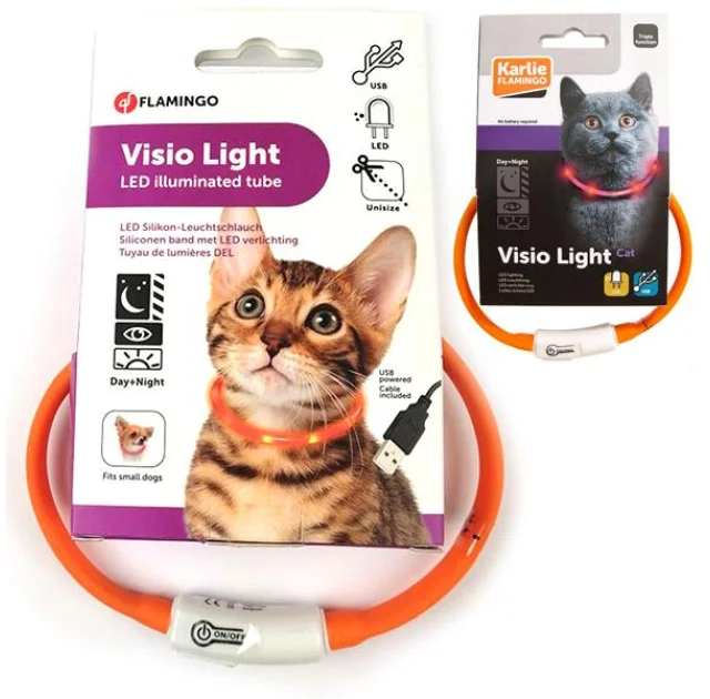 Нашийник Flamingo Visio Light Led світиться, для котів, помаранчевий, 35 см