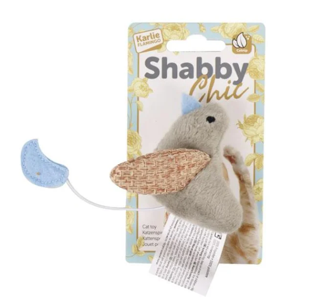 Игрушка Flamingo Shabby Chic Bird для кошек, плюш, с кошачьей мятой, 7x2.5 см