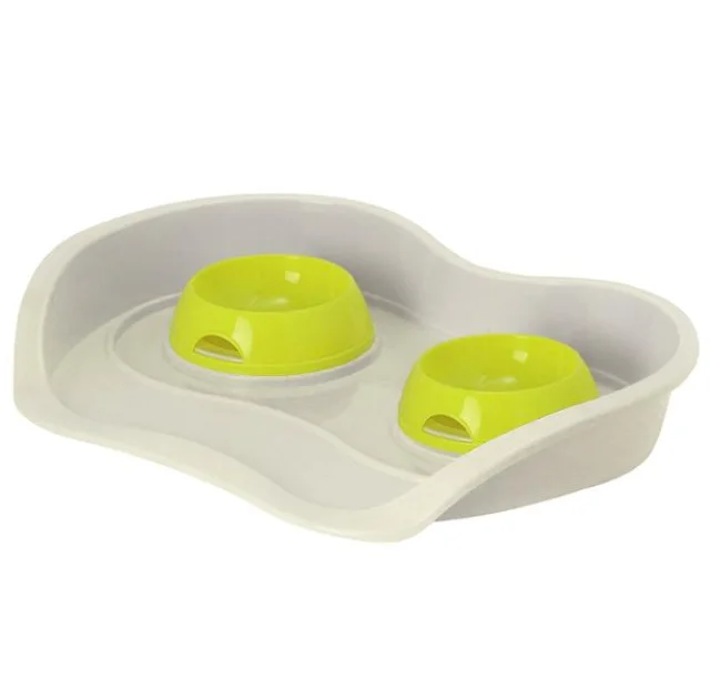 Столик з мисками Moderna Pet Menu для котів і собак 2×200 мл, лимонний, 56×39 см