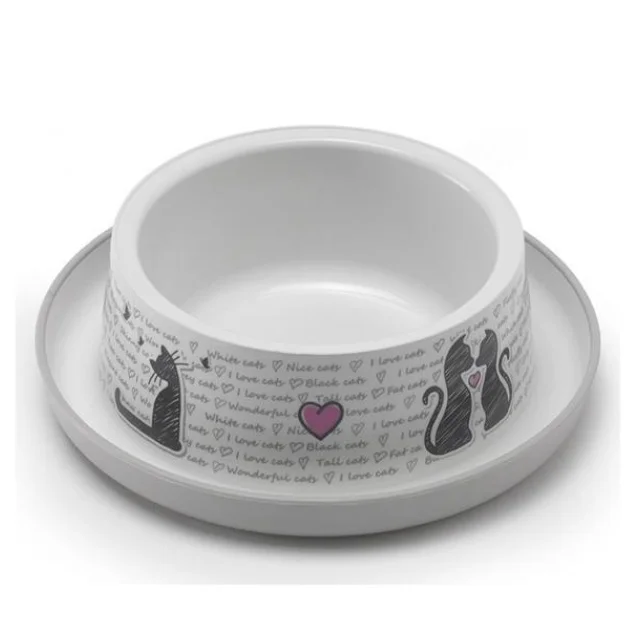 Миска Moderna Trendy Dinner №1 Cats in Love для котів і собак, пластик, світло-сіра, 350 мл, d-16 см