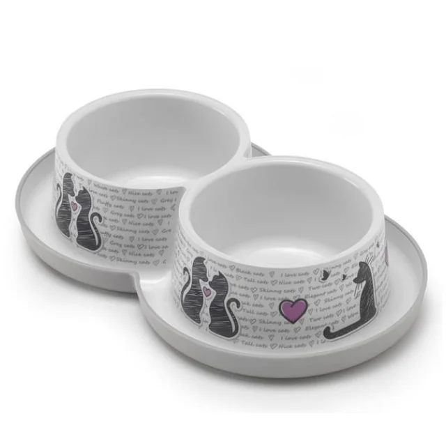 Подвійна миска Moderna Double Trendy Dinner Cats in Love для котів і собак, світло-сіра, 2×350 мл, d-10 см