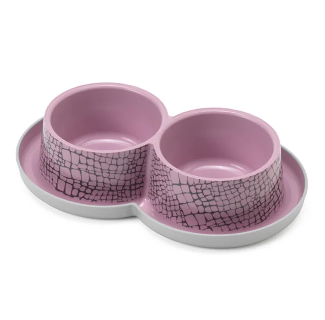 Двойная миска Moderna Double Trendy Dinner WildLife для кошек и собак, розовая, 2×350 мл, d-10 см