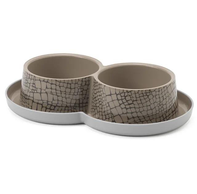 Двойная миска Moderna Double Trendy Dinner WildLife для кошек и собак, бежевая, 2×350 мл, d-10 см
