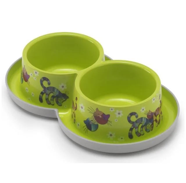 Двойная миска Moderna Double Trendy Dinner Friends Forever для кошек и собак, зеленая, 2×350 мл, d-10 см