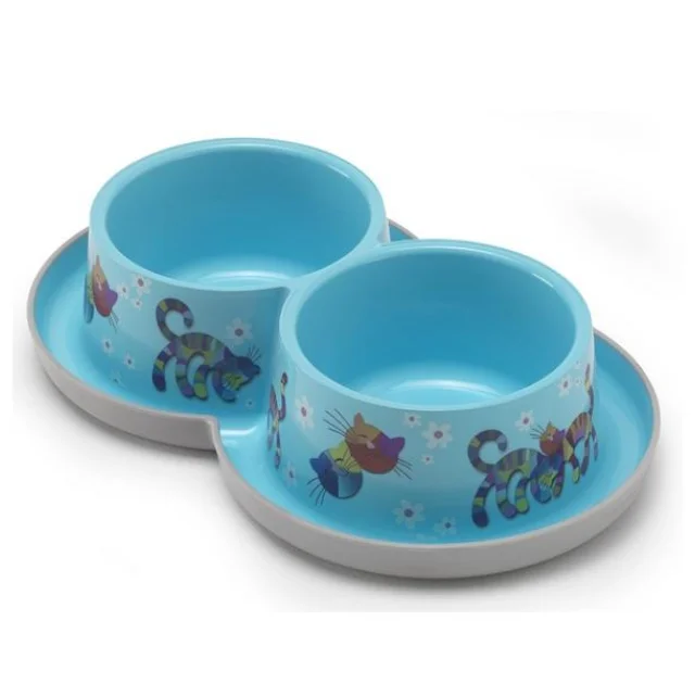 Двойная миска Moderna Double Trendy Dinner Friends Forever для кошек и собак, голубая, 2×350 мл, d-10 см