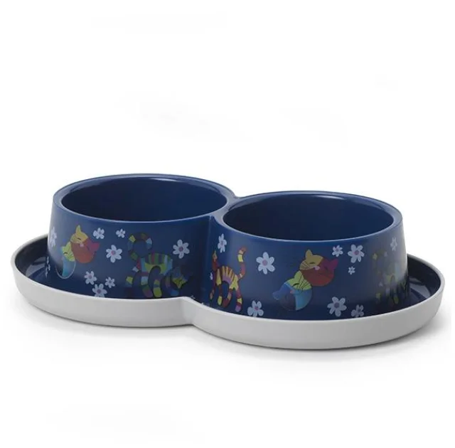 Подвійна миска Moderna Double Trendy Dinner Friends Forever для котів і собак, чорнична, 2×350 мл, d-10 см