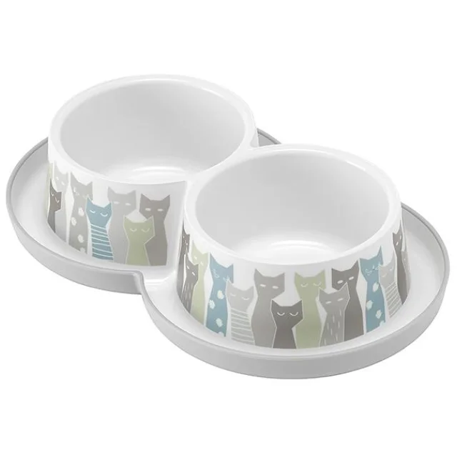 Подвійна миска Moderna Double Trendy Dinner Maasai для котів, сіро-біла, 2×350 мл