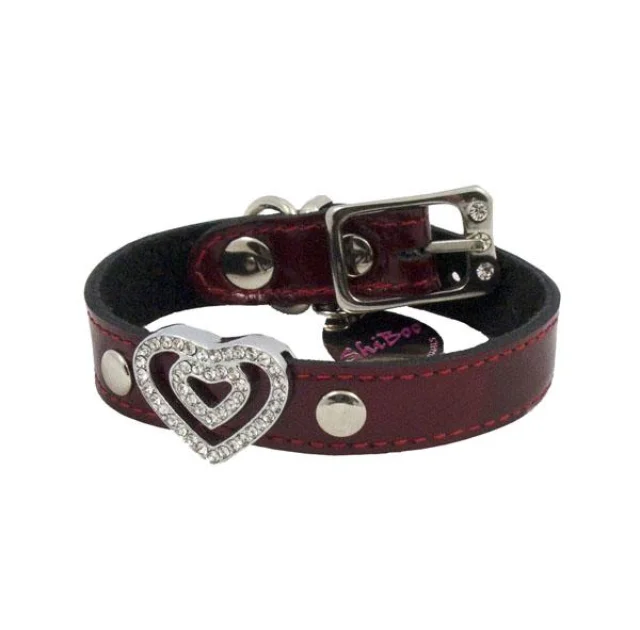 Нашийник Shiboo Double-Heart Два серця для собак, бордовий, 25 см/1.5 см