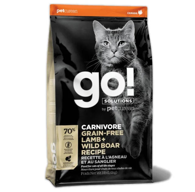Сухий корм GO! Solutions Carnivore беззерновий, для кішок і кошенят, з ягням і диким кабаном, 1.36 кг