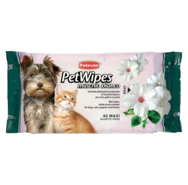 Очищающие влажные салфетки Padovan Pet Wipes Muschio Bianco, 40 шт