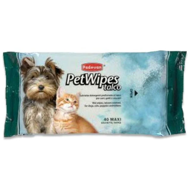 Очищающие влажные салфетки Padovan Pet Wipes Talco, 40 шт