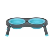 Миска Dexas Double Feeder на складной подставке, для собак и кошек, голубая, 240 мл