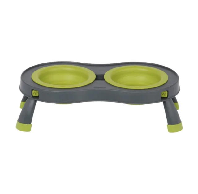 Миска Dexas Double Feeder на складной подставке, для собак и кошек, зеленая, 240 мл