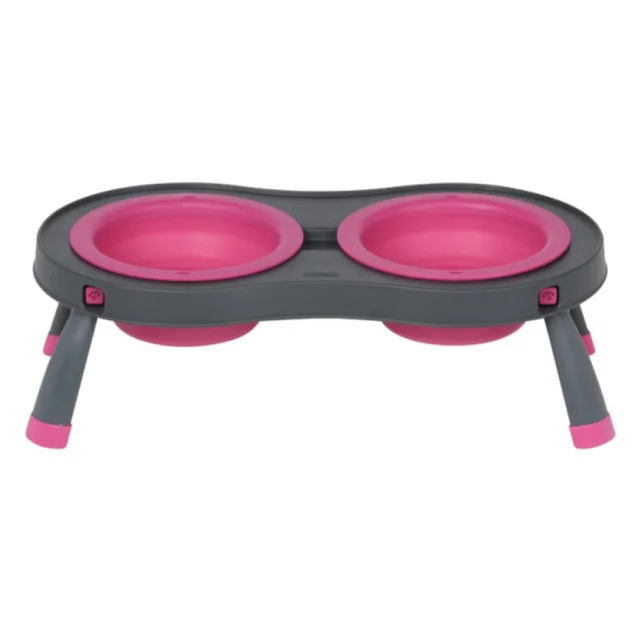 Миска Dexas Double Feeder на складной подставке, для собак и кошек, розовая, 240 мл