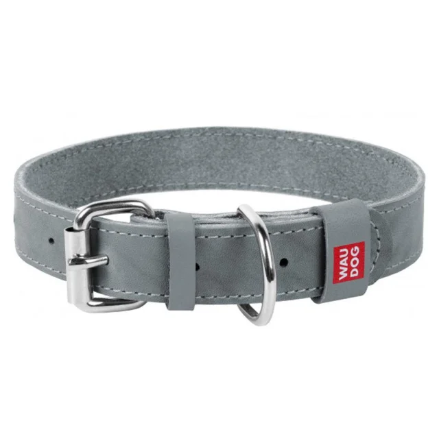 Нашийник Waudog Classic, шкіра, металева пряжка, ширина 12 мм, довжина 19-25 см, сірий