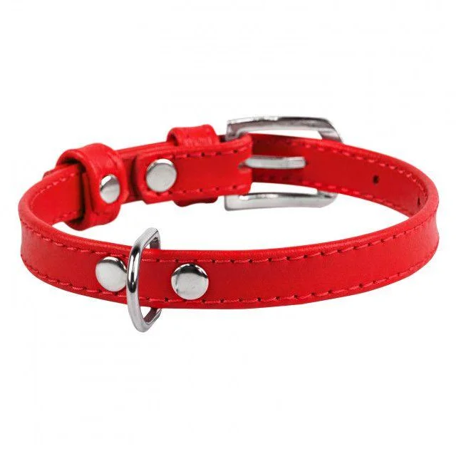 Нашийник Waudog Glamour без прикрас, ширина 9 мм, довжина 18-21 см, червоний
