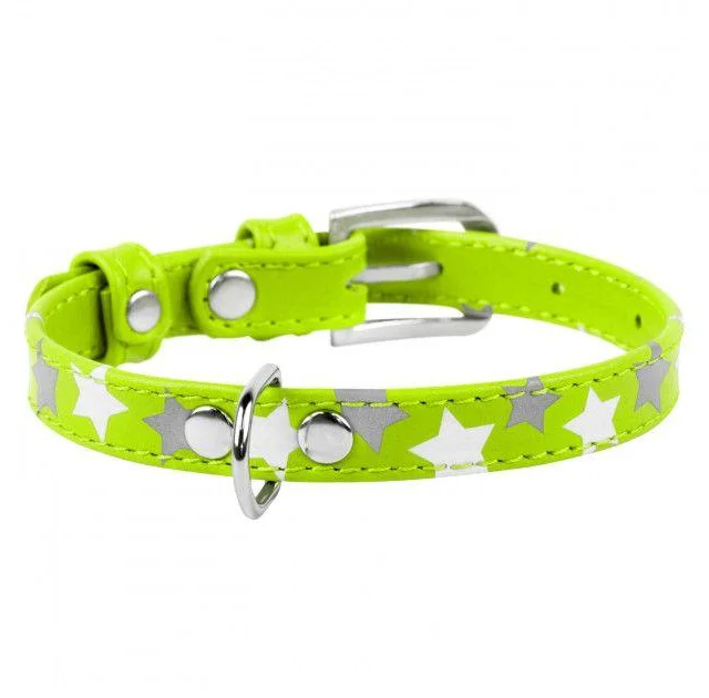 Ошейник Waudog Glamour с узором "Звёздочка", ширина 15 мм, длина 27-36 см, салатовый