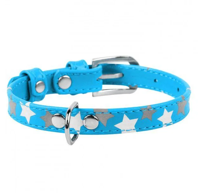 Ошейник Waudog Glamour с узором "Звёздочка", ширина 35 мм, длина 46-60 см, голубой