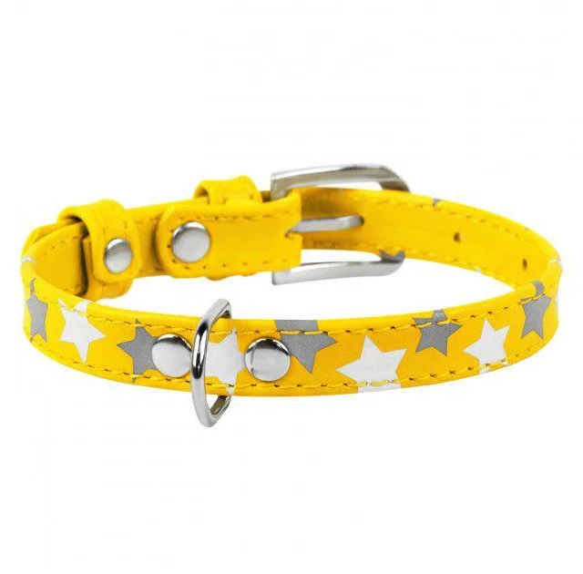 Ошейник Waudog Glamour с узором "Звёздочка", ширина 35 мм, длина 46-60 см, желтый