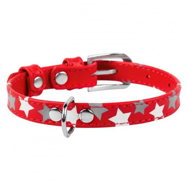 Ошейник Waudog Glamour с узором "Звёздочка", ширина 35 мм, длина 46-60 см, красный