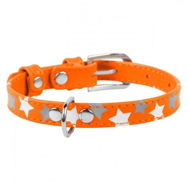 Ошейник Waudog Glamour с узором "Звёздочка", ширина 35 мм, длина 46-60 см, оранжевый