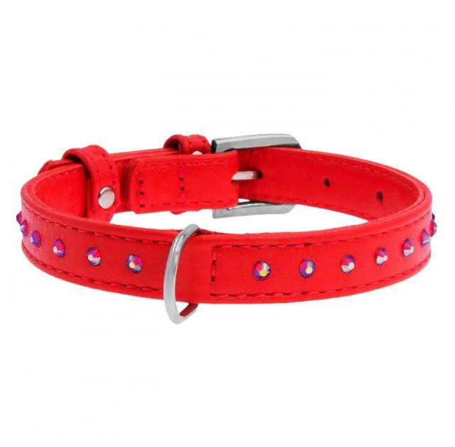 Ошейник Waudog Glamour с клеевыми стразами, ширина 12 мм, длина 21-29 см, красный