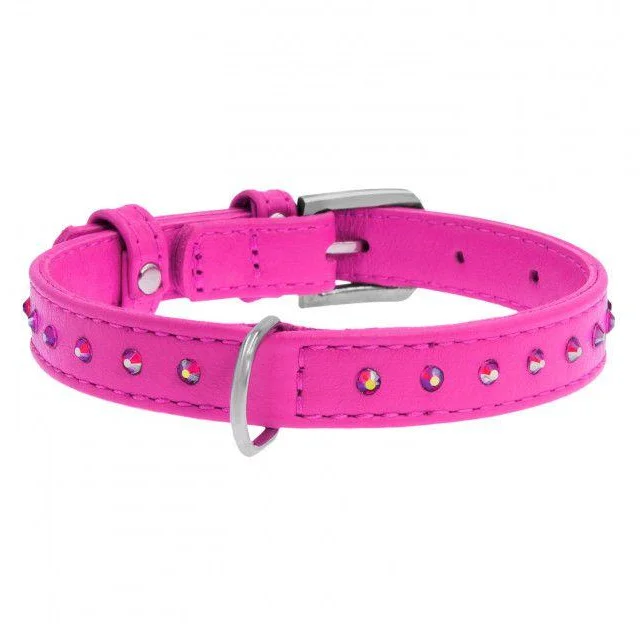 Ошейник Waudog Glamour с клеевыми стразами, ширина 12 мм, длина 21-29 см, розовый