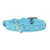 Ошейник Waudog Glamour с клеевыми стразами "Цветочек", ширина 20 мм, длина 30-39 см, голубой