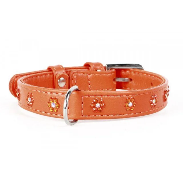Ошейник Waudog Glamour с клеевыми стразами "Цветочек", ширина 20 мм, длина 30-39 см, оранжевый