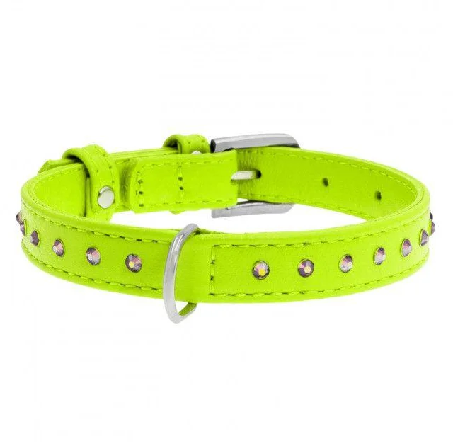 Ошейник Waudog Glamour с клеевыми стразами, ширина 9 мм, длина 18-21 см, салатовый