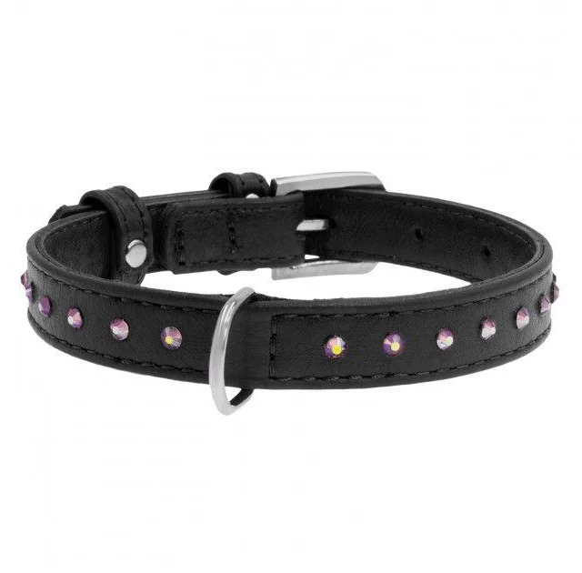 Ошейник Waudog Glamour с клеевыми стразами, ширина 9 мм, длина 18-21 см, черный