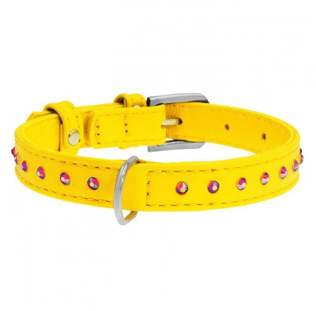 Ошейник Waudog Glamour с клеевыми стразами, ширина 9 мм, длина 19-25 см, желтый