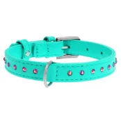 Ошейник Waudog Glamour с клеевыми стразами, ширина 9 мм, длина 19-25 см, ментоловый
