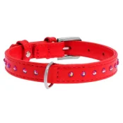Нашийник Waudog Glamour з клейовими стразами, ширина 15 мм, довжина 27-36 см, червоний