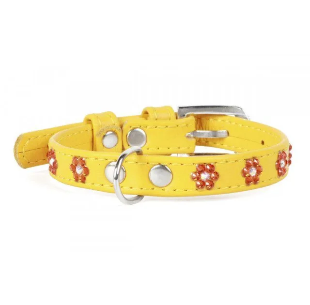 Ошейник Waudog Glamour с клеевыми стразами "Цветочек", ширина 15 мм, длина 27-36 см, желтый