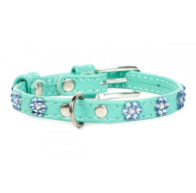Ошейник Waudog Glamour с клеевыми стразами "Цветочек", ширина 15 мм, длина 27-36 см, ментоловый