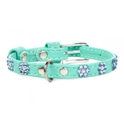 Нашийник Waudog Glamour з клейовими стразами "Квіточка", ширина 9 мм, довжина 18-21 см, ментоловий