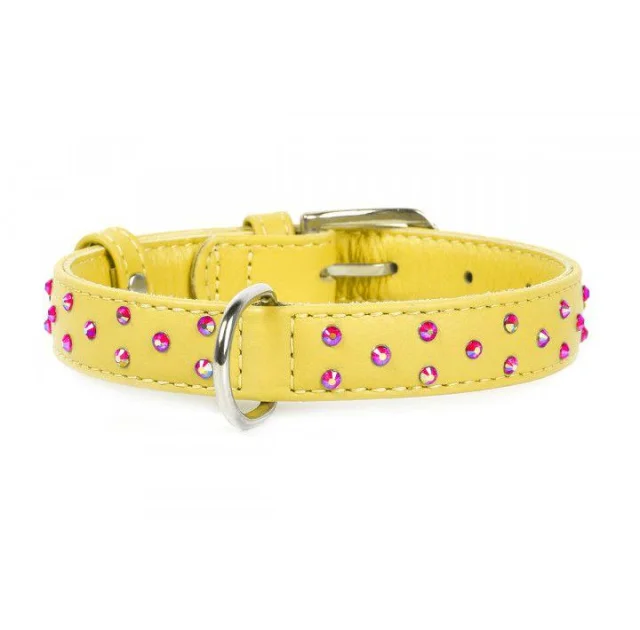 Нашийник Waudog Glamour з клейовими стразами, ширина 20 мм, довжина 30-39 см, жовтий