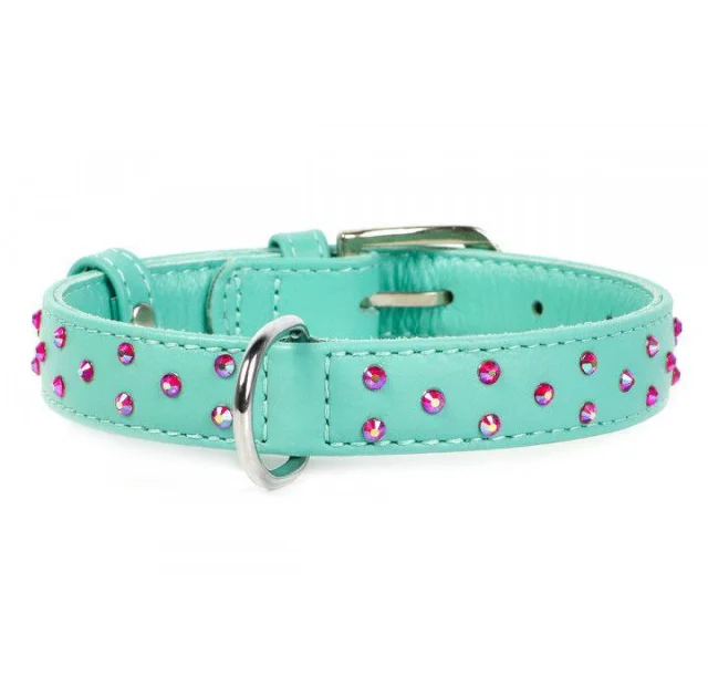 Ошейник Waudog Glamour с клеевыми стразами, ширина 20 мм, длина 30-39 см, ментоловый