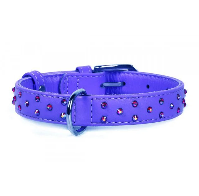 Нашийник Waudog Glamour з клейовими стразами, ширина 20 мм, довжина 30-39 см, фіолетовий