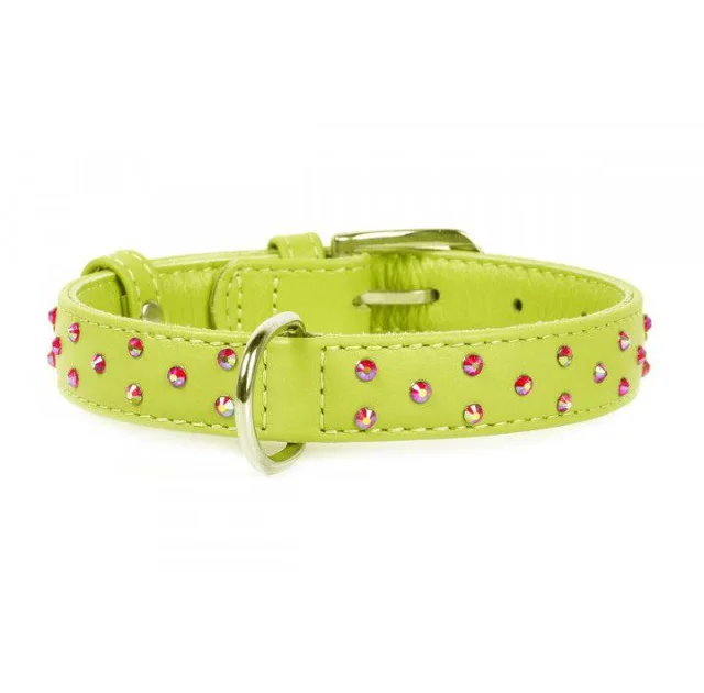 Нашийник Waudog Glamour з клейовими стразами, ширина 25 мм, довжина 38-49 см, салатовий