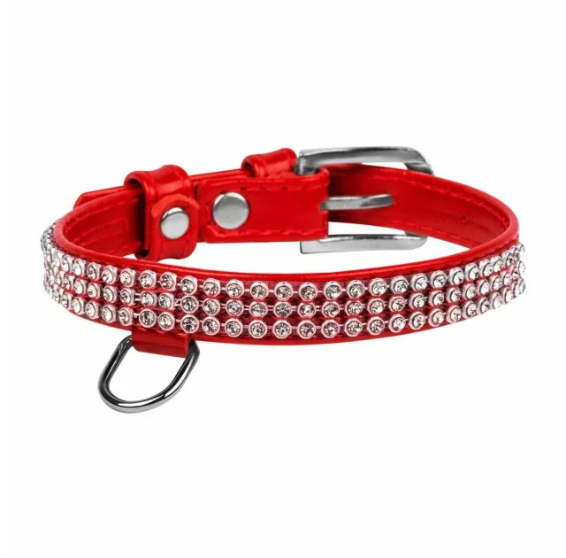 Ошейник Waudog Glamour с украшением "полотно стразы", ширина 9 мм, длина 18-21 см, красный