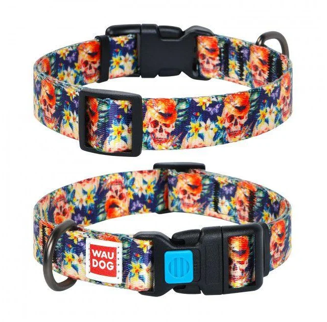 Ошейник Waudog Nylon с рисунком "Гламурные черепа" ширина 20 мм, длина 24-40 см