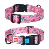 Ошейник Waudog Nylon с рисунком "Единороги" ширина 20 мм, длина 24-40 см
