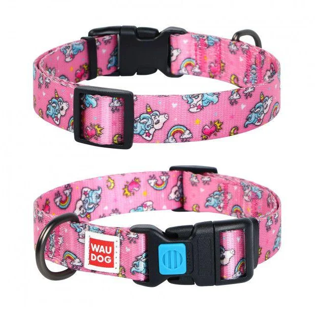 Ошейник Waudog Nylon с рисунком "Единороги" ширина 20 мм, длина 24-40 см