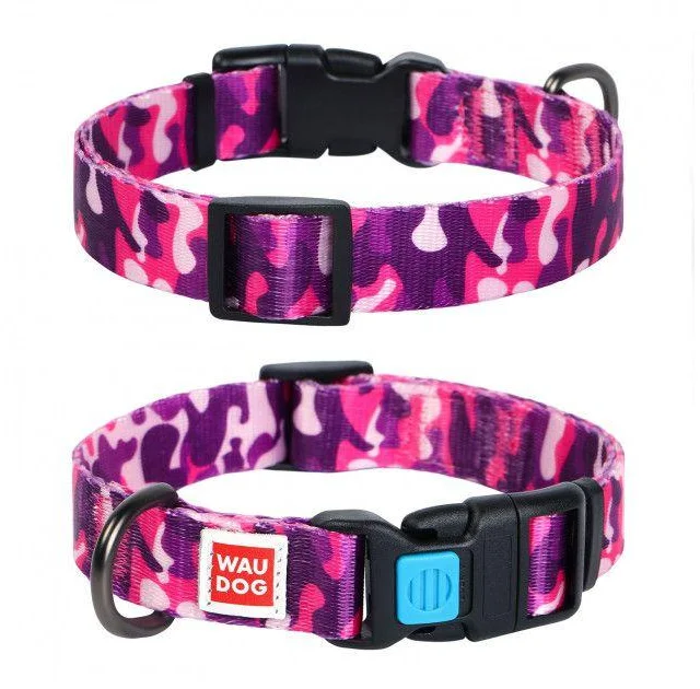 Ошейник Waudog Nylon с рисунком "Розовый камо" ширина 20 мм, длина 24-40 см